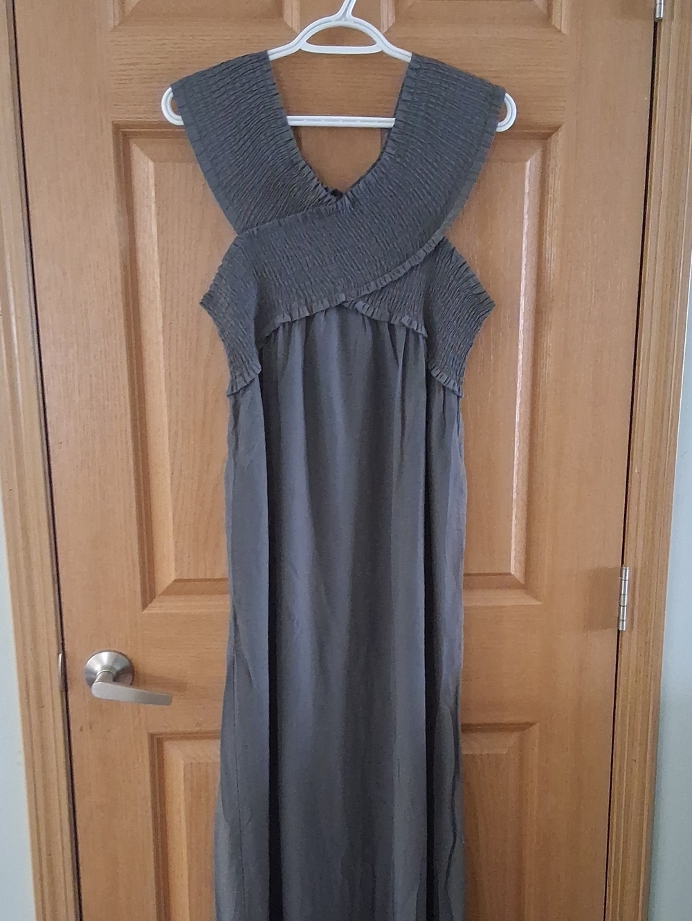 Flawless Boho Smocked Cross Neck Maxi Dress Large Flowy Resort Summer